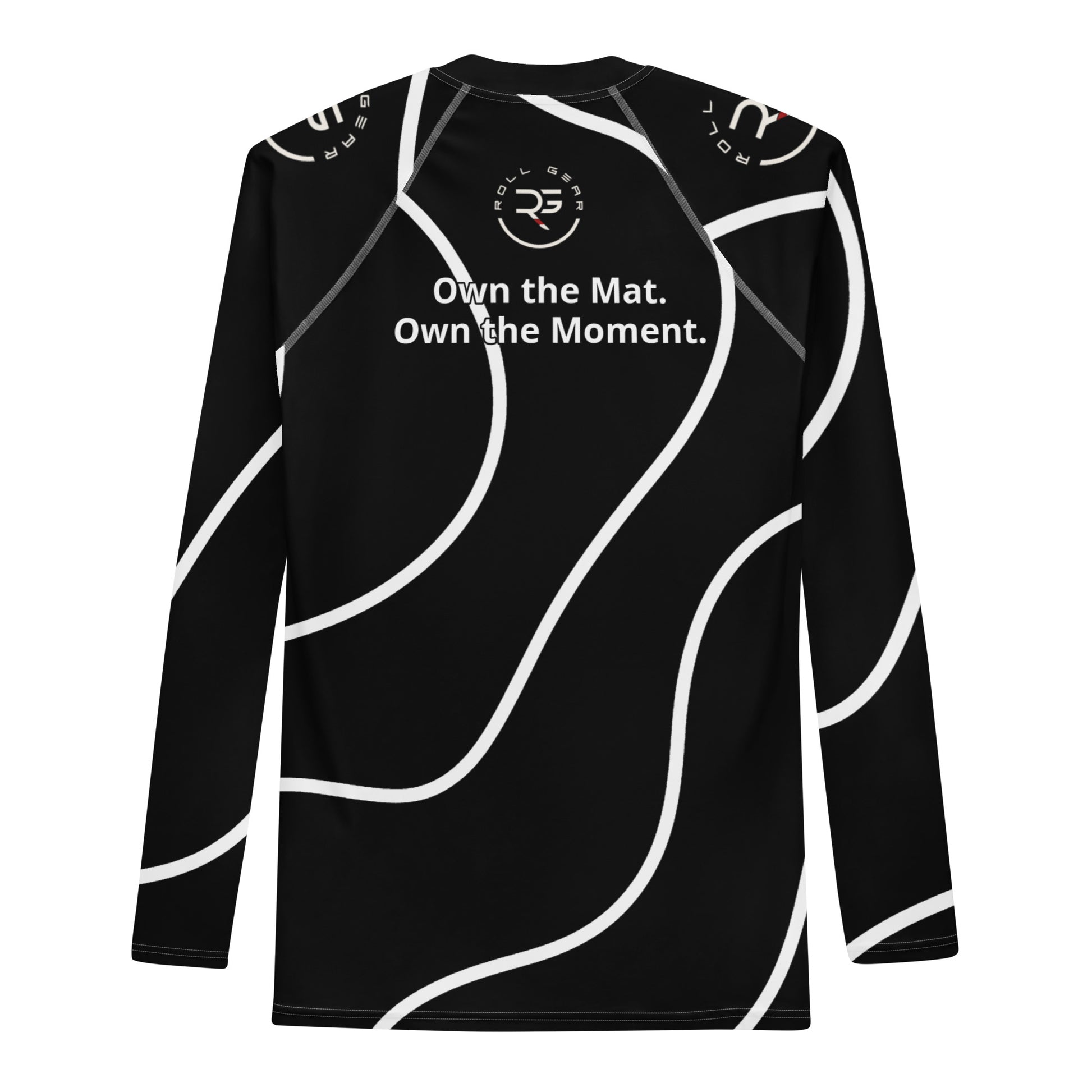 Black athletic shirt with white text and design on a white background