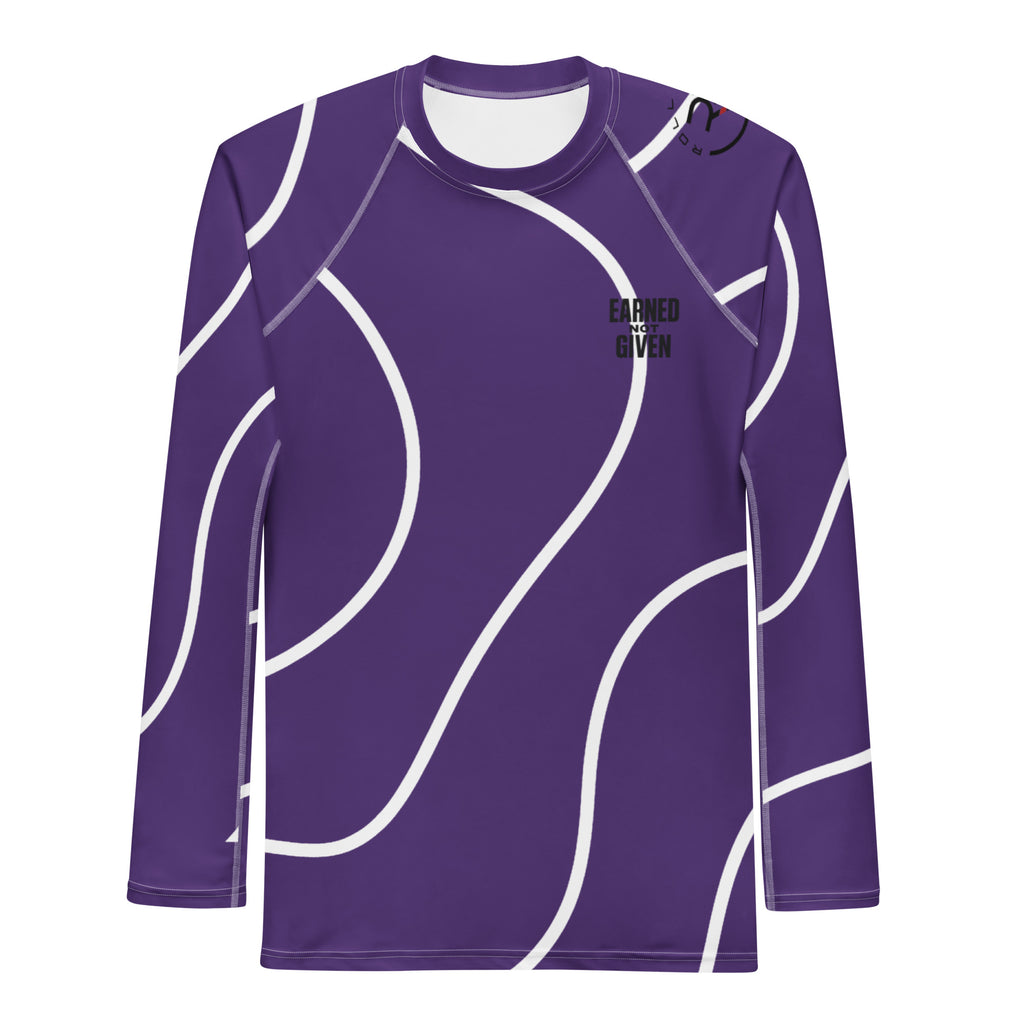 Purple BJJ rash guard with “Earned Not Given” slogan – high-performance compression top representing belt rank, ideal for no-gi training and competition
