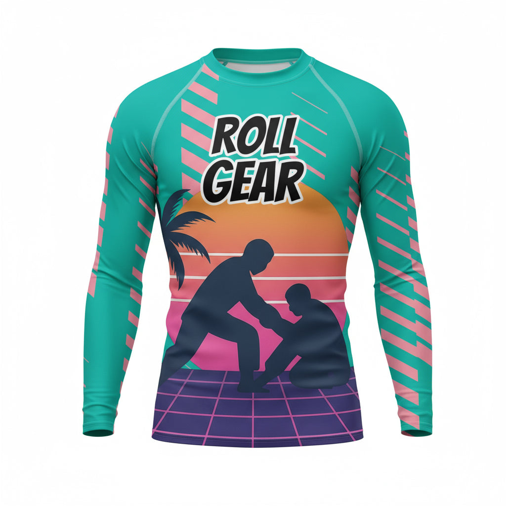 Long-sleeve shirt with 'Roll Gear' text and graphic design on a white background