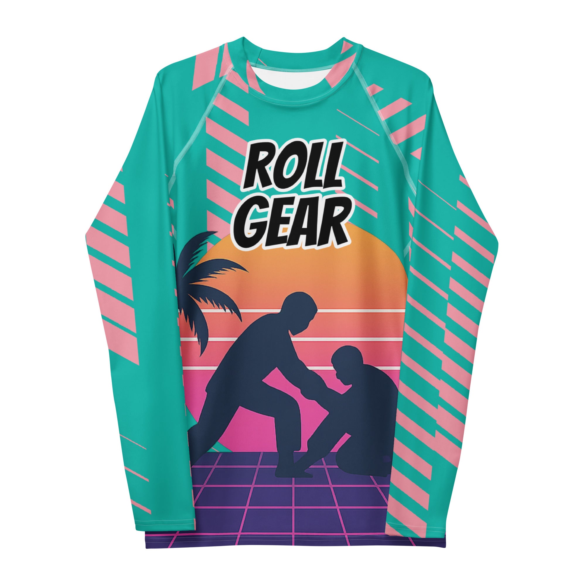 Sunset Grappler BJJ Rash Guard Blue & Pink - Miami Retro Wrestling Gear
