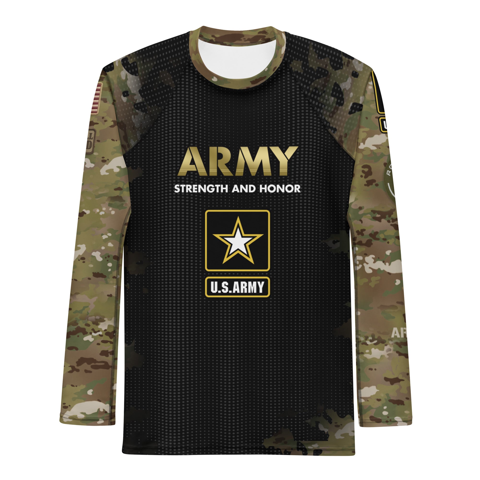 Men's Army BJJ Rash Guard – Long Sleeve Black Multicam Compression Gear ...