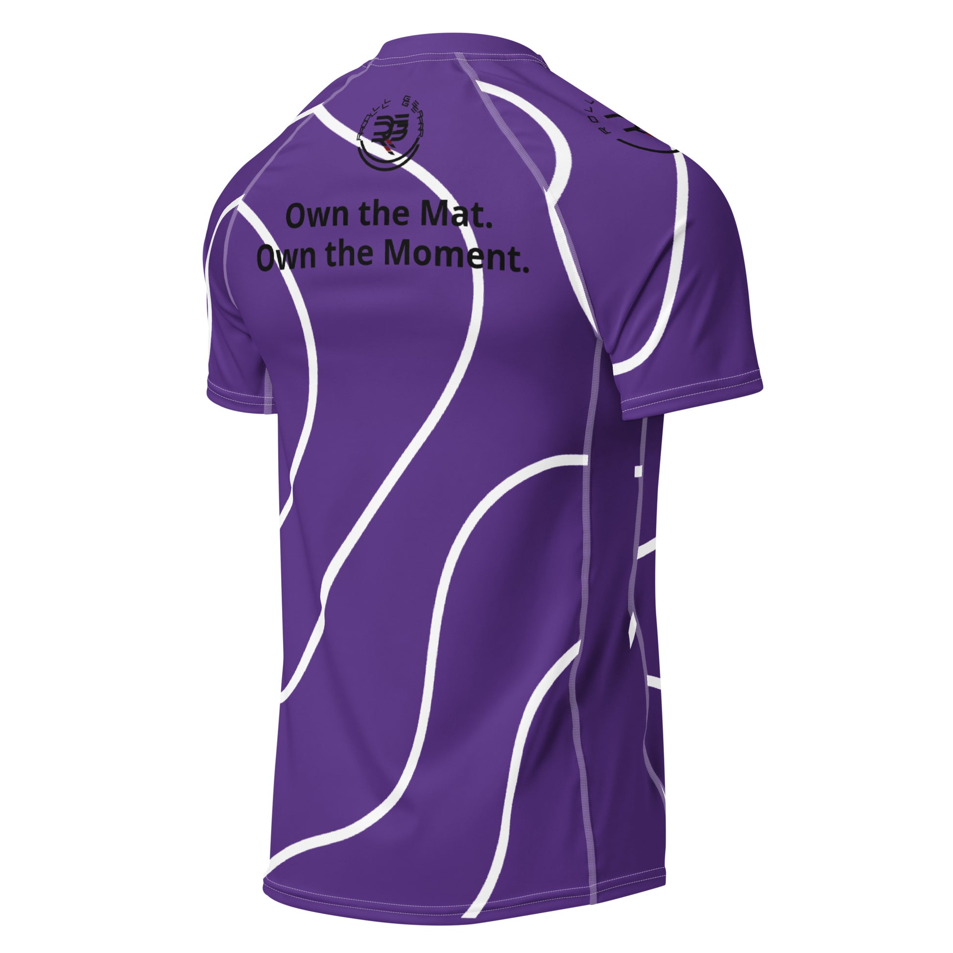 Purple sports jersey with white accents and text on a white background