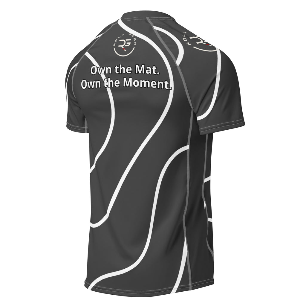 Black sports jersey with white text and design on a white background
