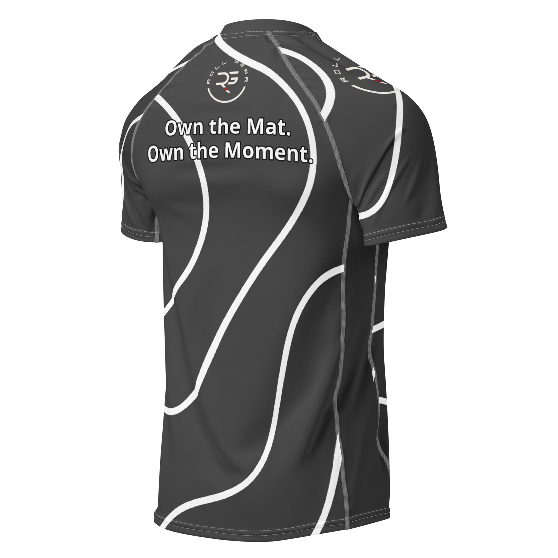 Black sports jersey with white text and design on a white background
