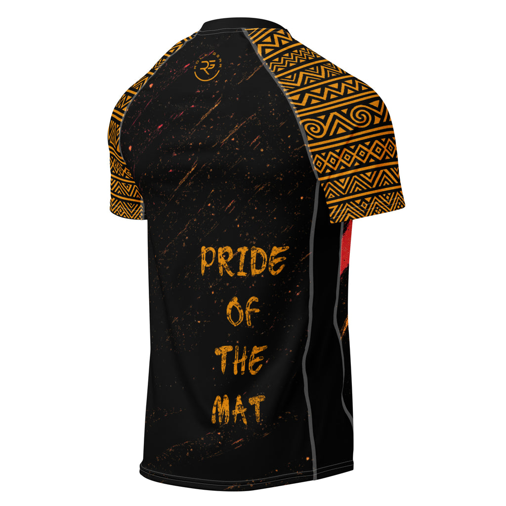 Black and gold sports jersey with 'Pride of the Mat' text on a white background