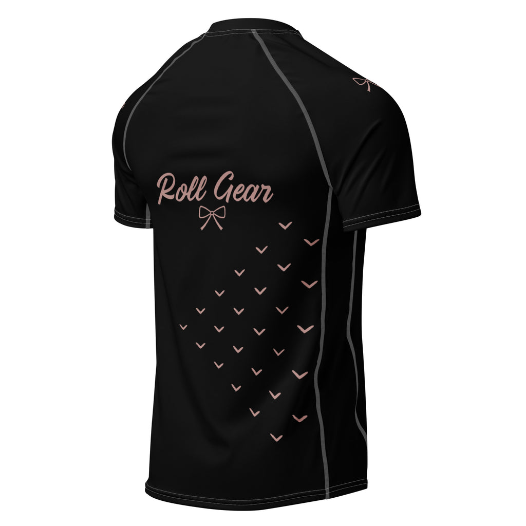 Black athletic shirt with 'Roll Gear' branding on a white background