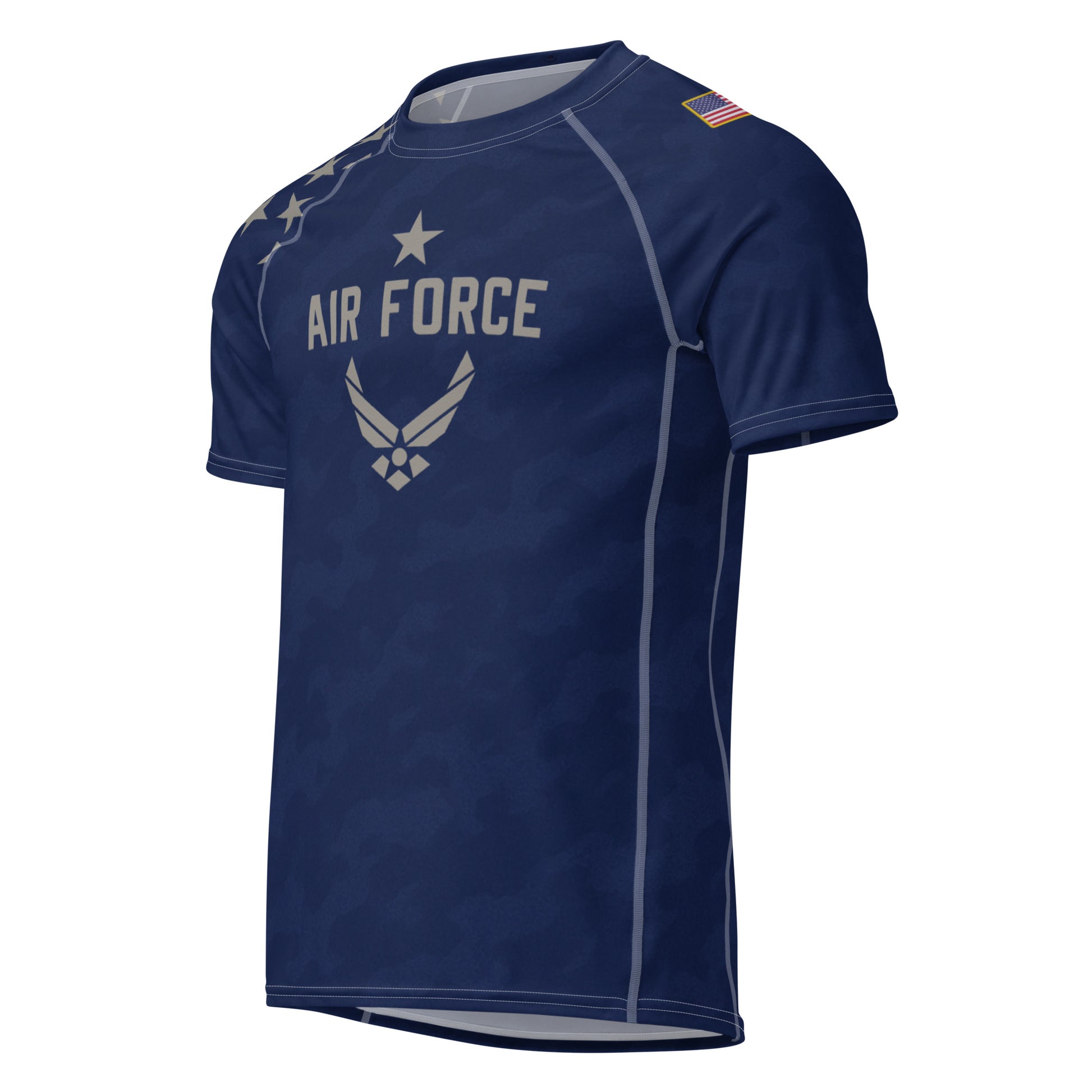 Roll Gear – Unisex Air Force Military Short Sleeve Rash Guard – Air Force Blue & Silver – Premium Compression Fit