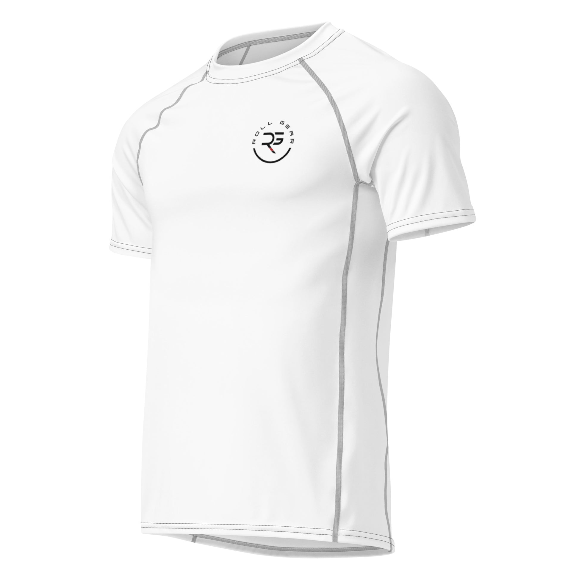 White athletic shirt with a logo on a white background