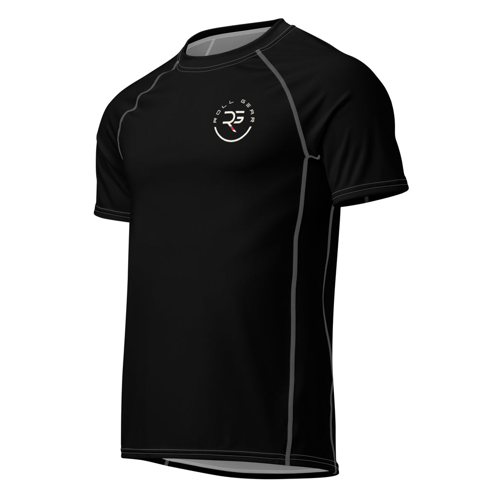 Black athletic shirt with a logo on a white background