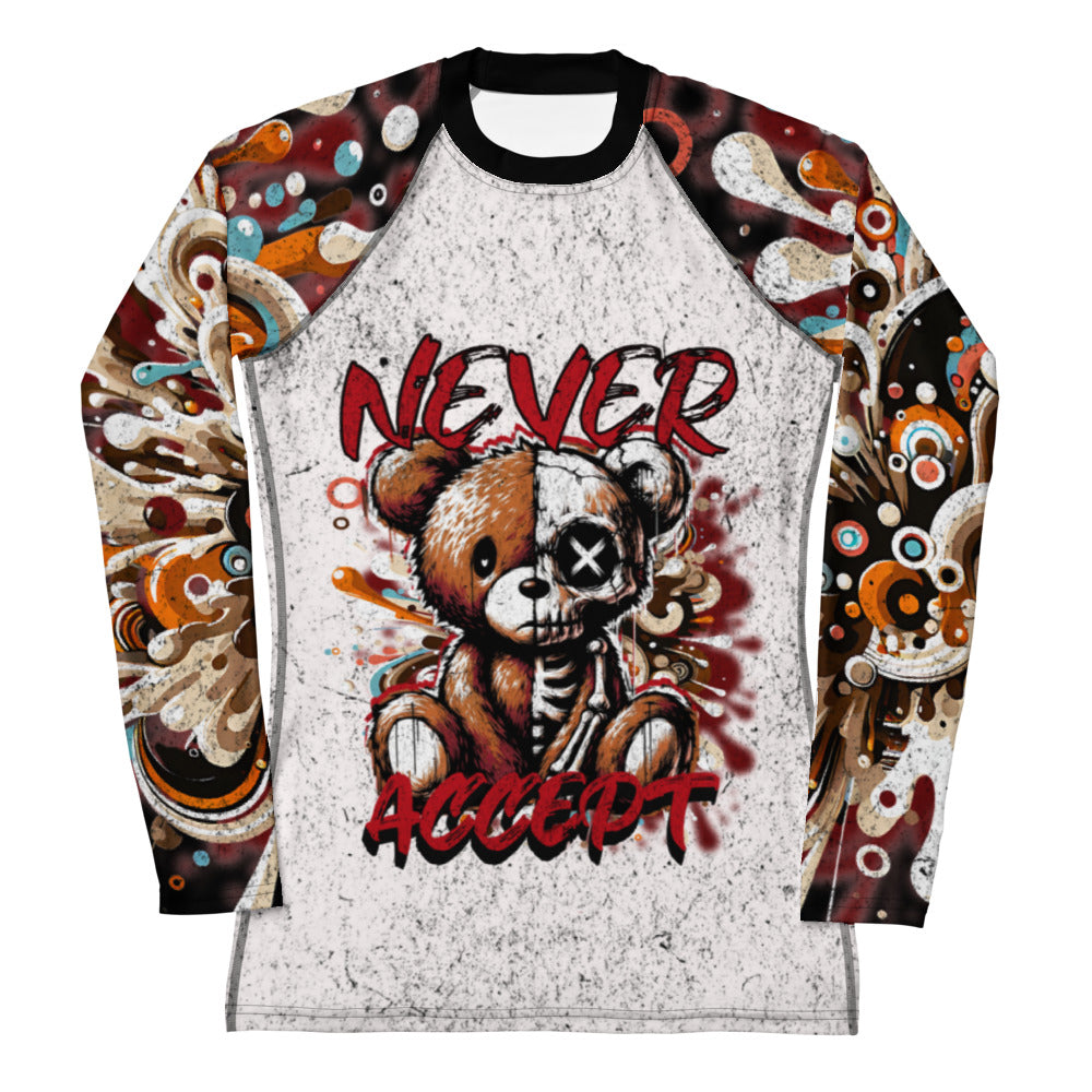 Never Accept. Brazilian Jiu Jitsu, BJJ long sleeve bear rash guard. 