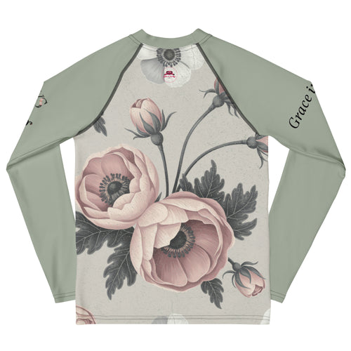 Long-sleeve shirt with floral design and 'Grace' branding on a white background