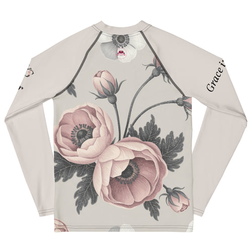 Floral-patterned long-sleeve shirt with 'Grace' branding on a white background