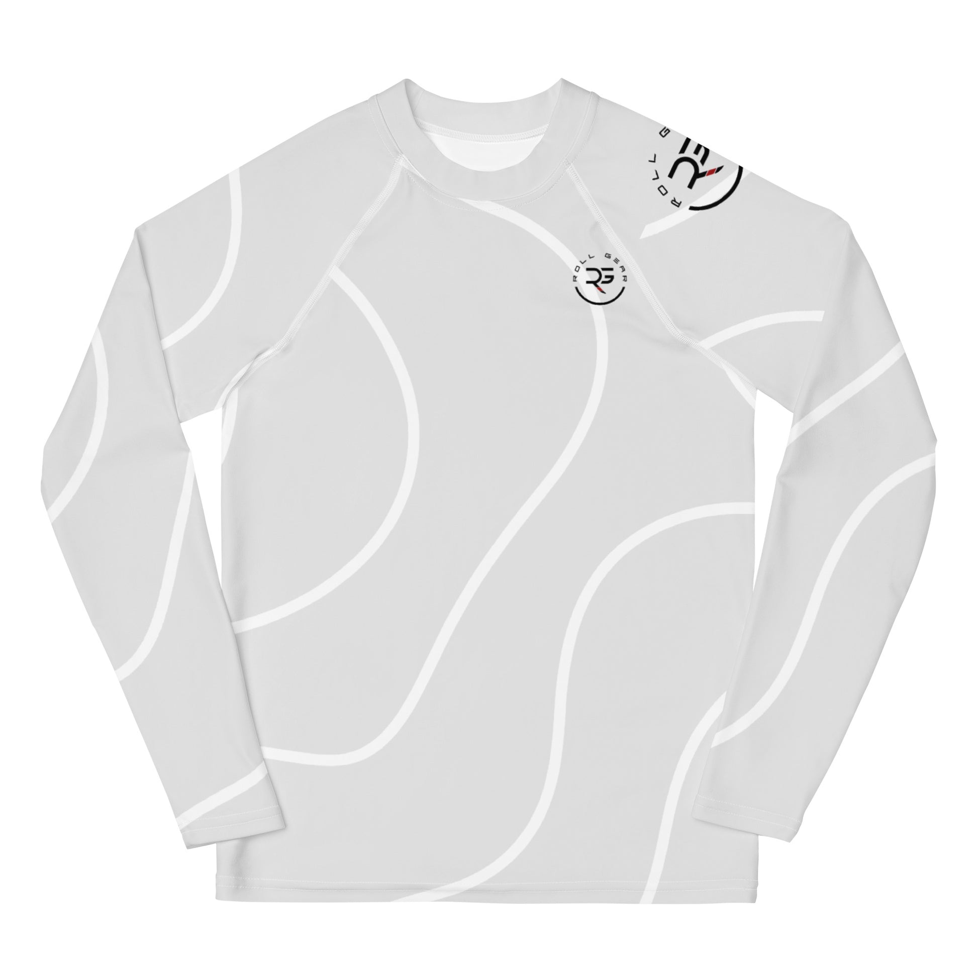 "Front view of Roll Gear youth grey ranked rash guard – short sleeve, fitted cut with subtle rank-tone accents, ideal for kids training in BJJ or martial arts."

