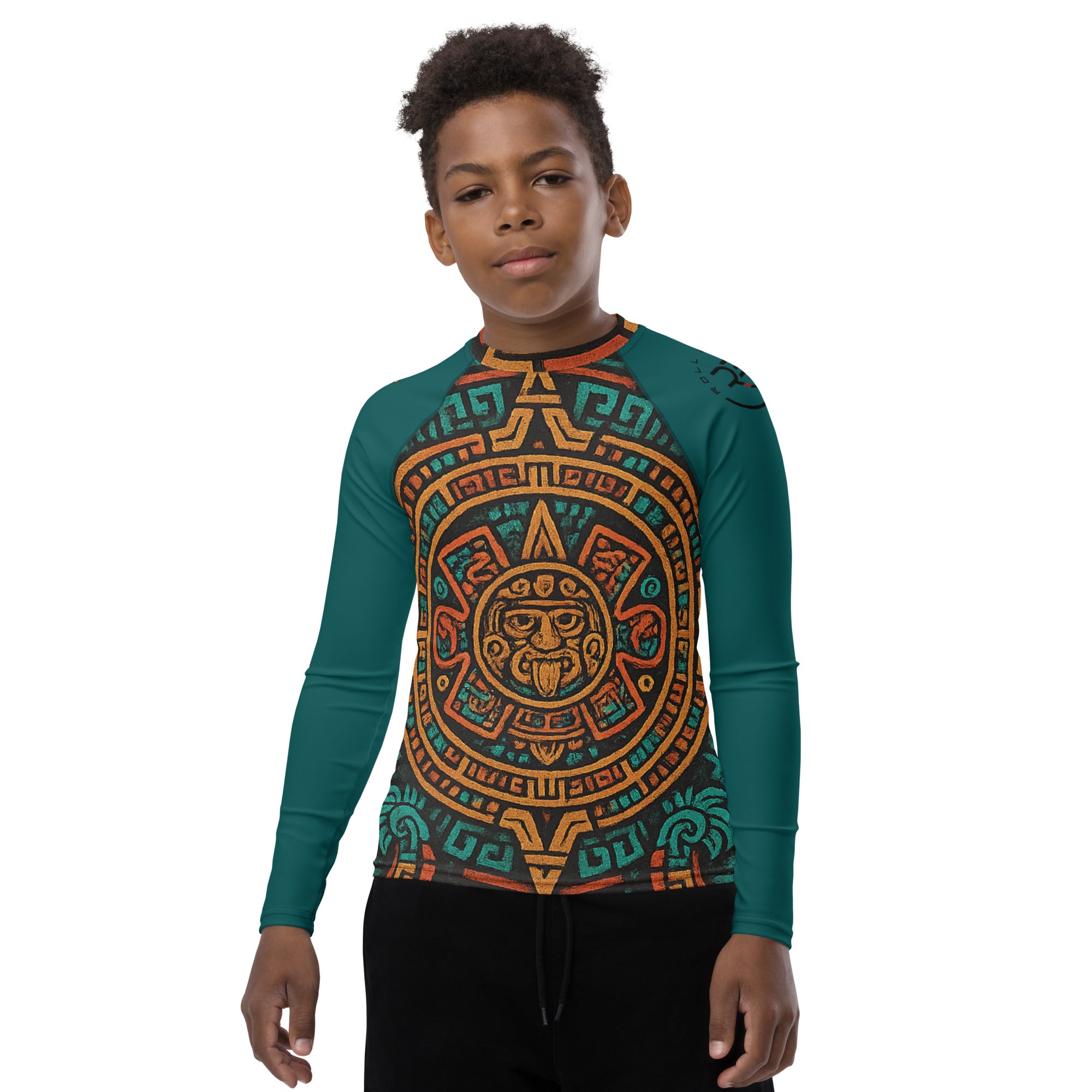 Youth Aztec Sun Stone Rash Guard Tonatiuh Warrior - Ancient Power BJJ