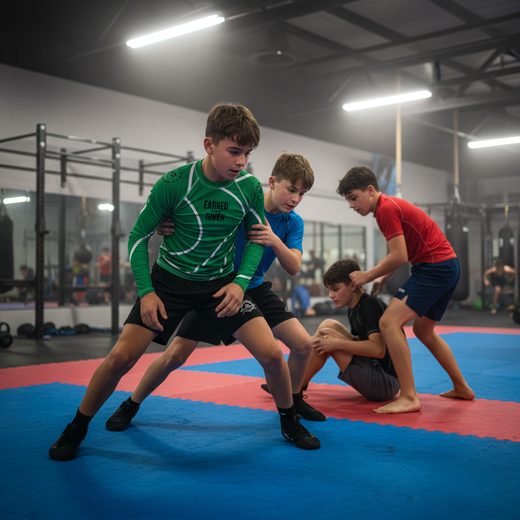 Youth Green Ranked Rash Guard – BJJ & MMA Training Gear | Roll Gear™