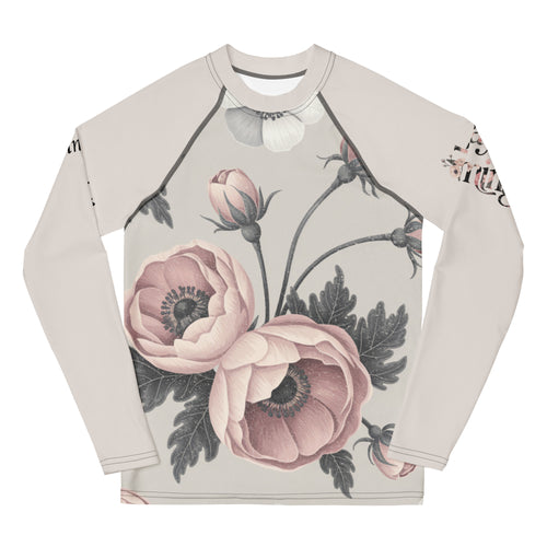 Long-sleeve shirt with floral design on a light background