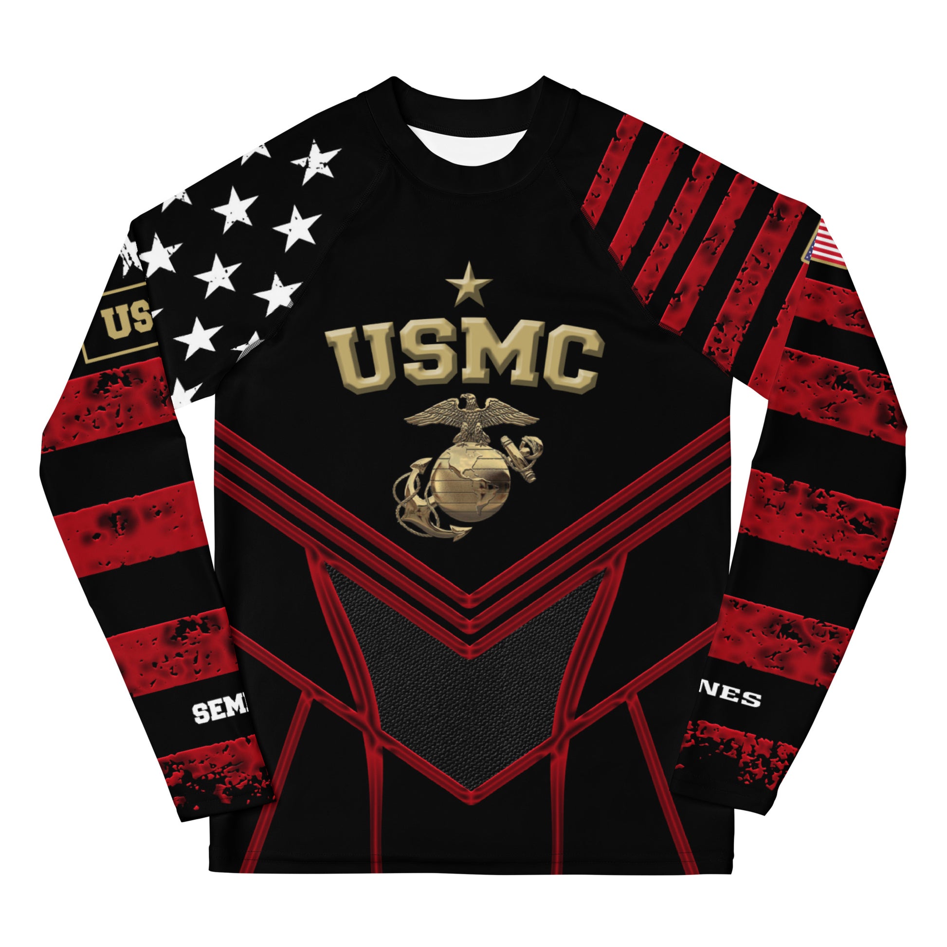 Sweatshirt with USMC logo and American flag design on a white background