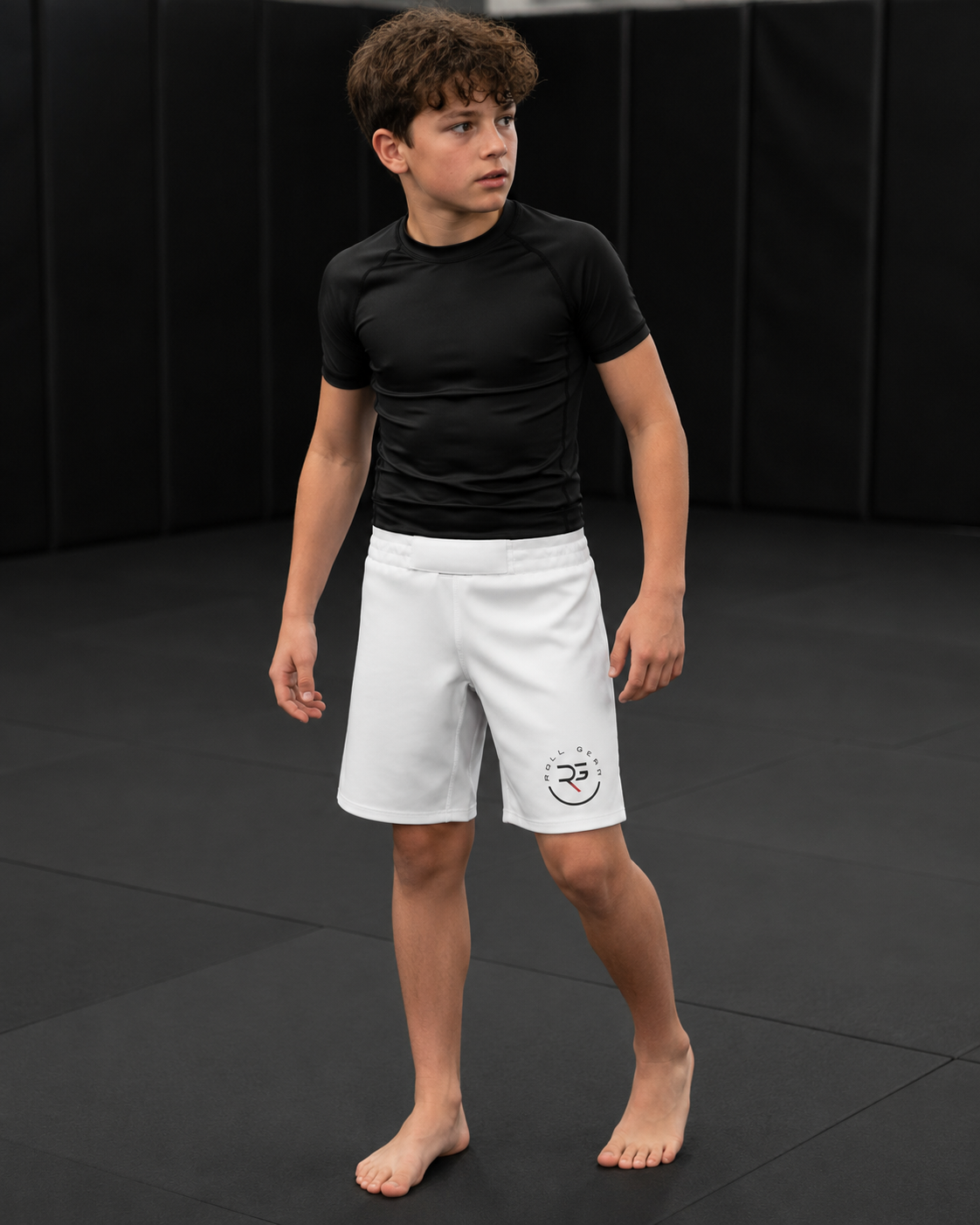 Youth All-White BJJ Grappling Shorts | Roll Gear