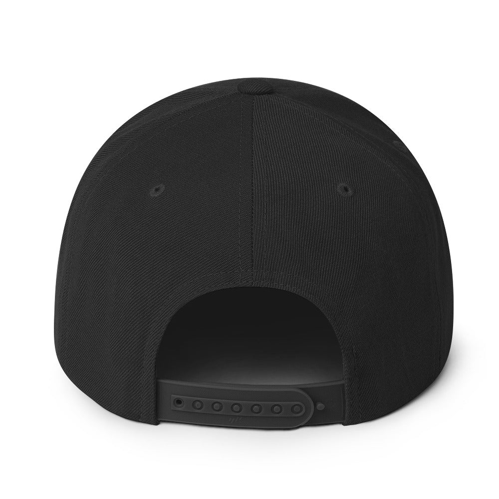 Roll Gear snapback cap side profile – high crown, flat brim, breathable eyelets, bold streetwear fit