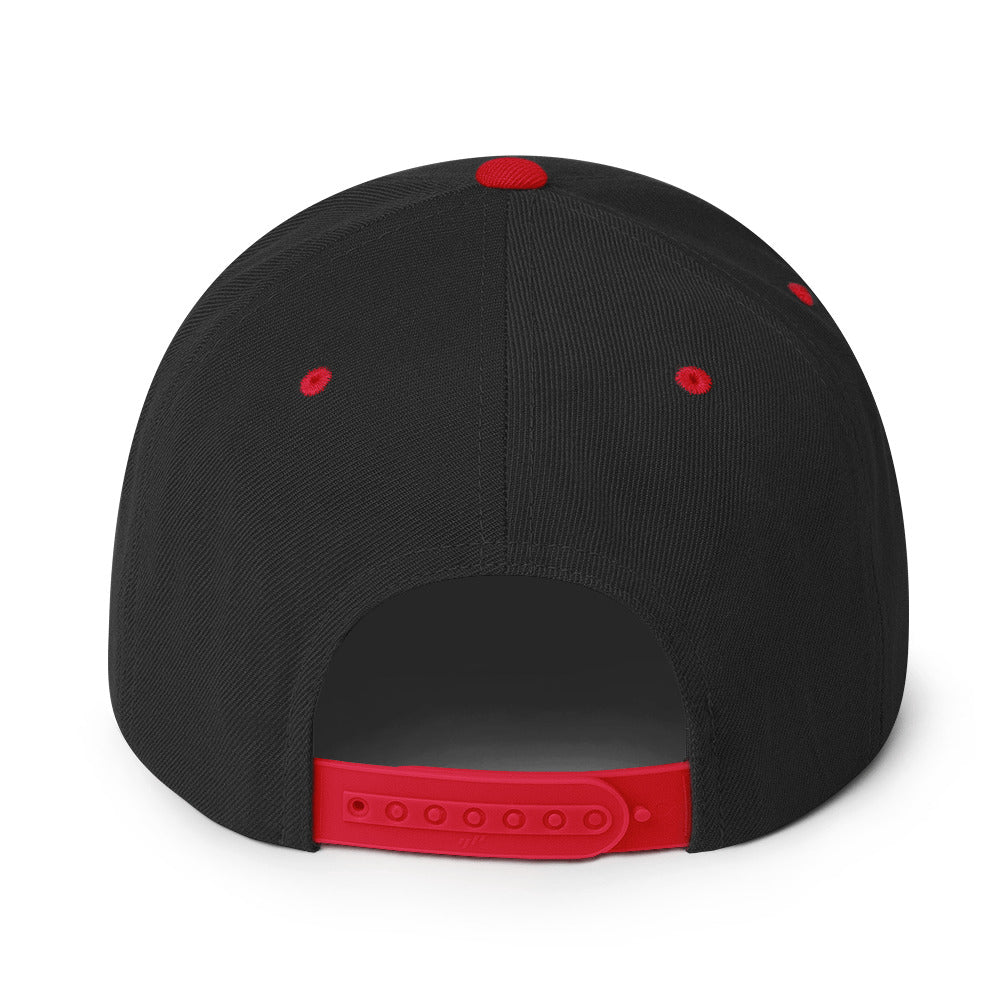 Roll Gear snapback hat – back view, adjustable plastic strap with custom fit for all head sizes