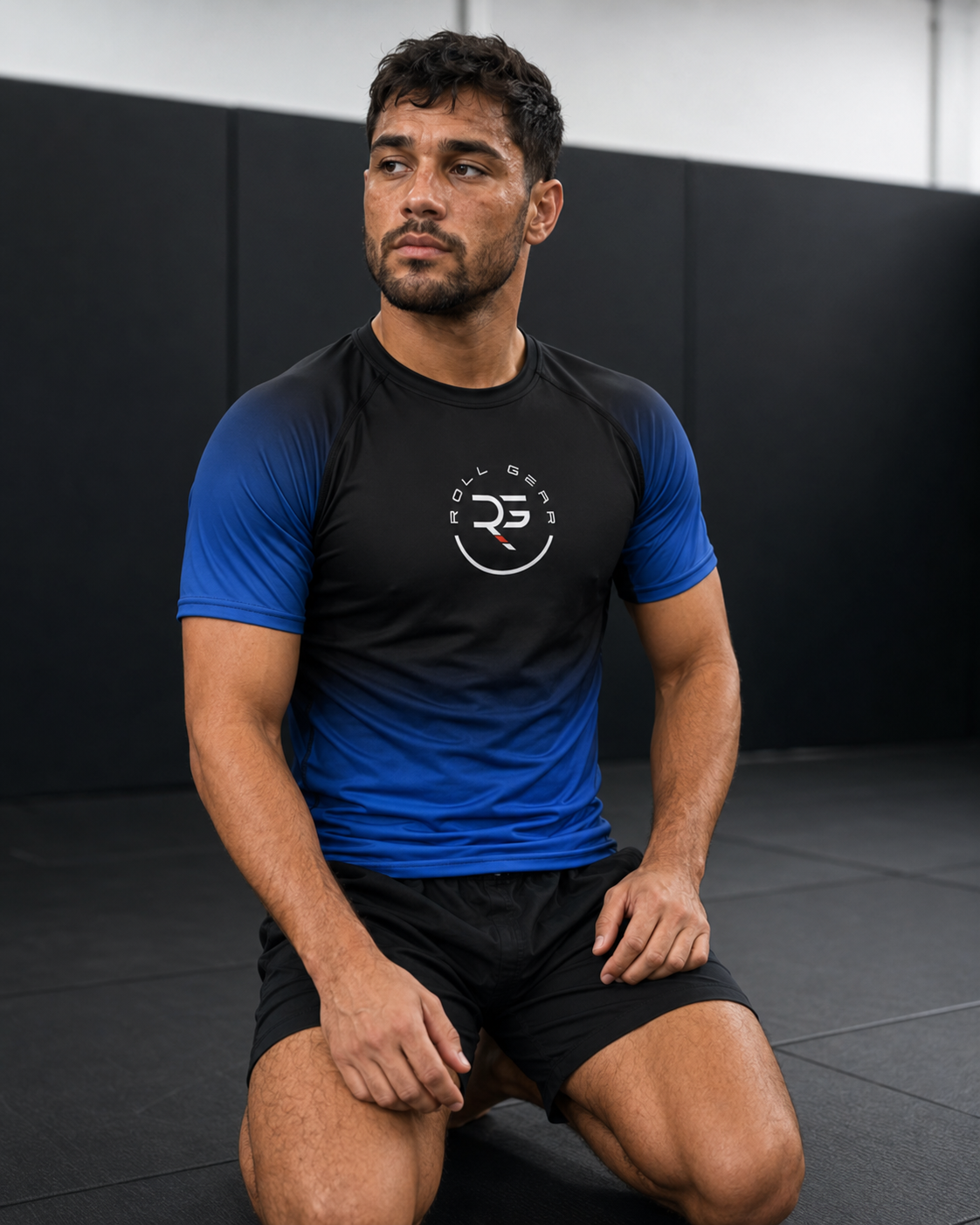 Roll Gear – Blue Fade Rash Guard – Blue/Black – Adult Short Sleeve