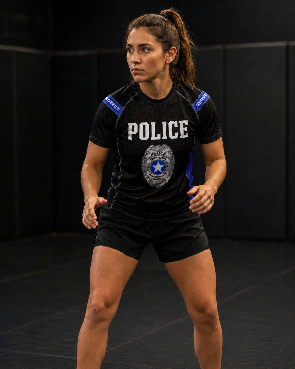 Roll Gear – Unisex Police Edition Short Sleeve Rash Guard – Black & Thin Blue Line – Premium Compression Fit