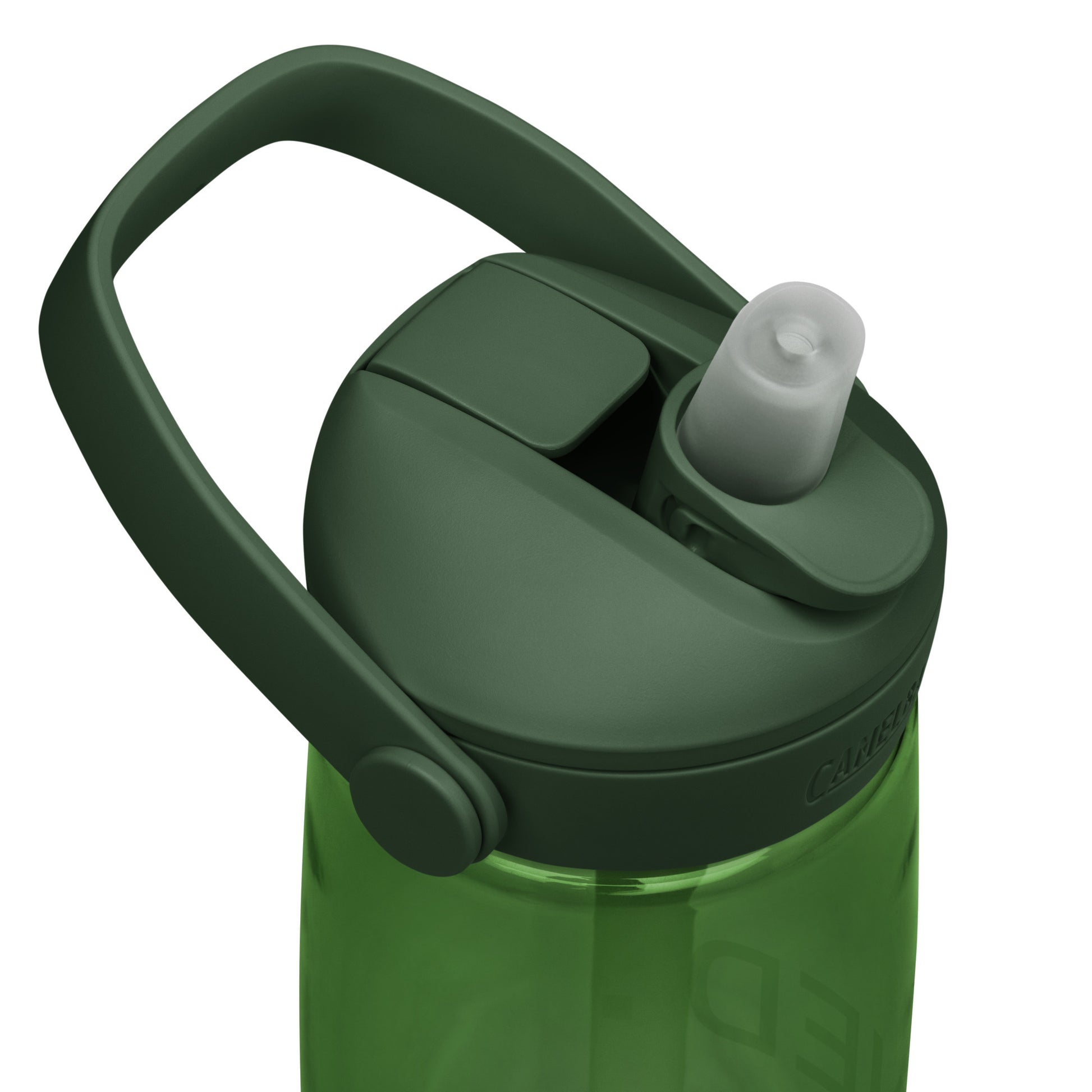 CamelBak Thrive water bottle with “EARNED.” imprint and Roll Gear logo – available in forest green, slate blue, charcoal, lavender, aqua, and clear frost – 25 oz BPA-free bottle with flip straw lid

