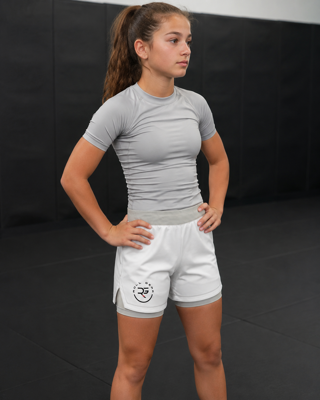 Youth Grey Ranked Grappling Shorts – BJJ & Wrestling Training Gear | Roll Gear™
