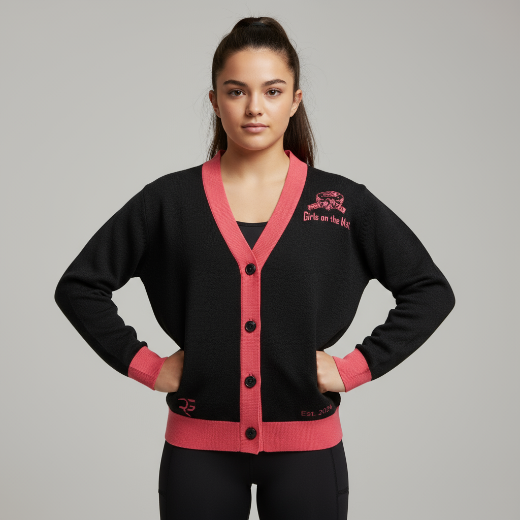Roll Gear Signature Cardigan – Black & Pink Trim | Own the Mat. Own the Moment.