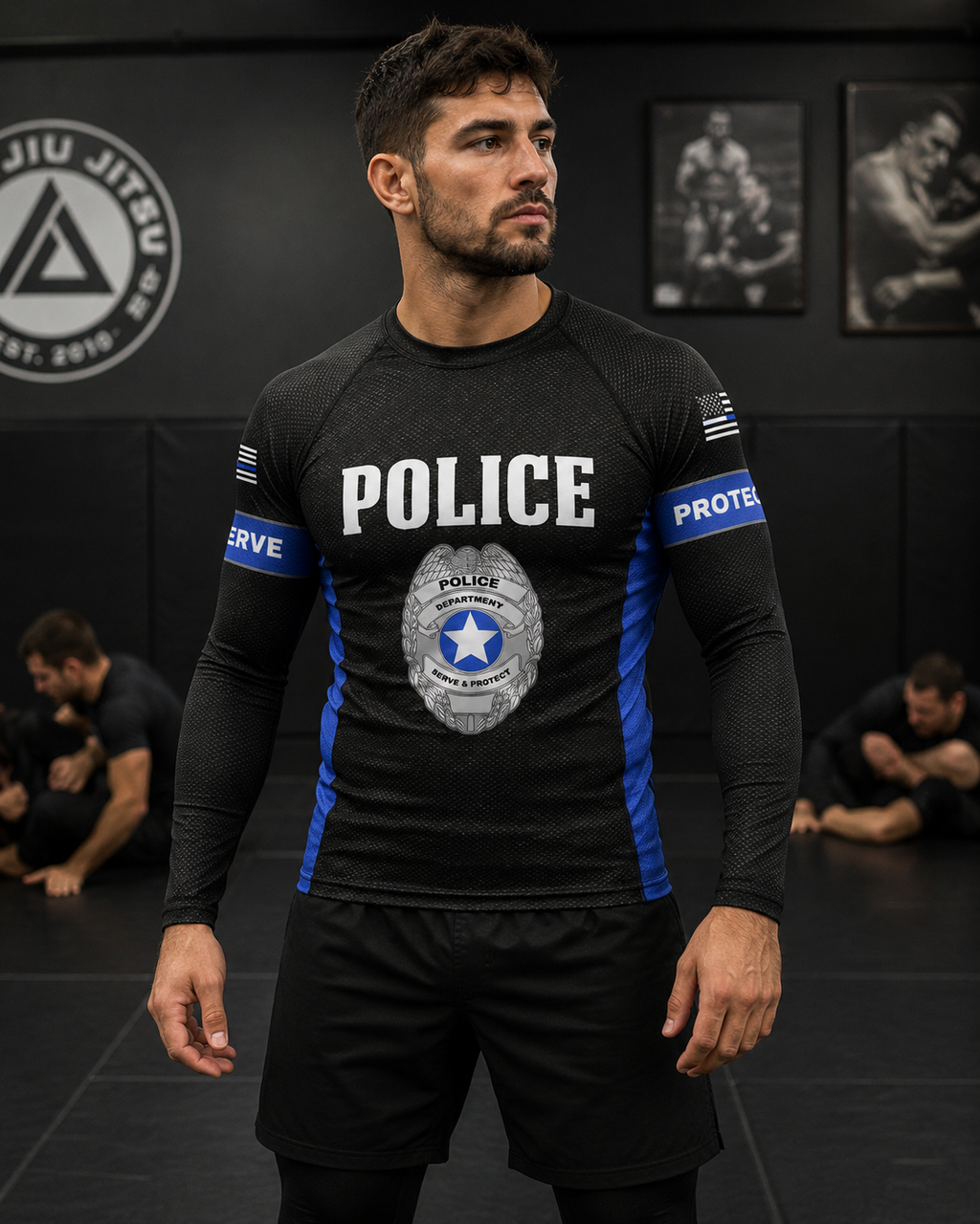 Men's Police Edition Rash Guard – Long Sleeve Thin Blue Line