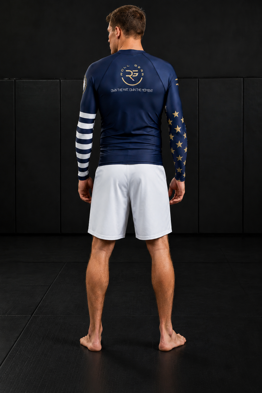 Roll Gear – Men’s Navy Military Rash Guard – Navy & Gold – Premium Compression Fit
