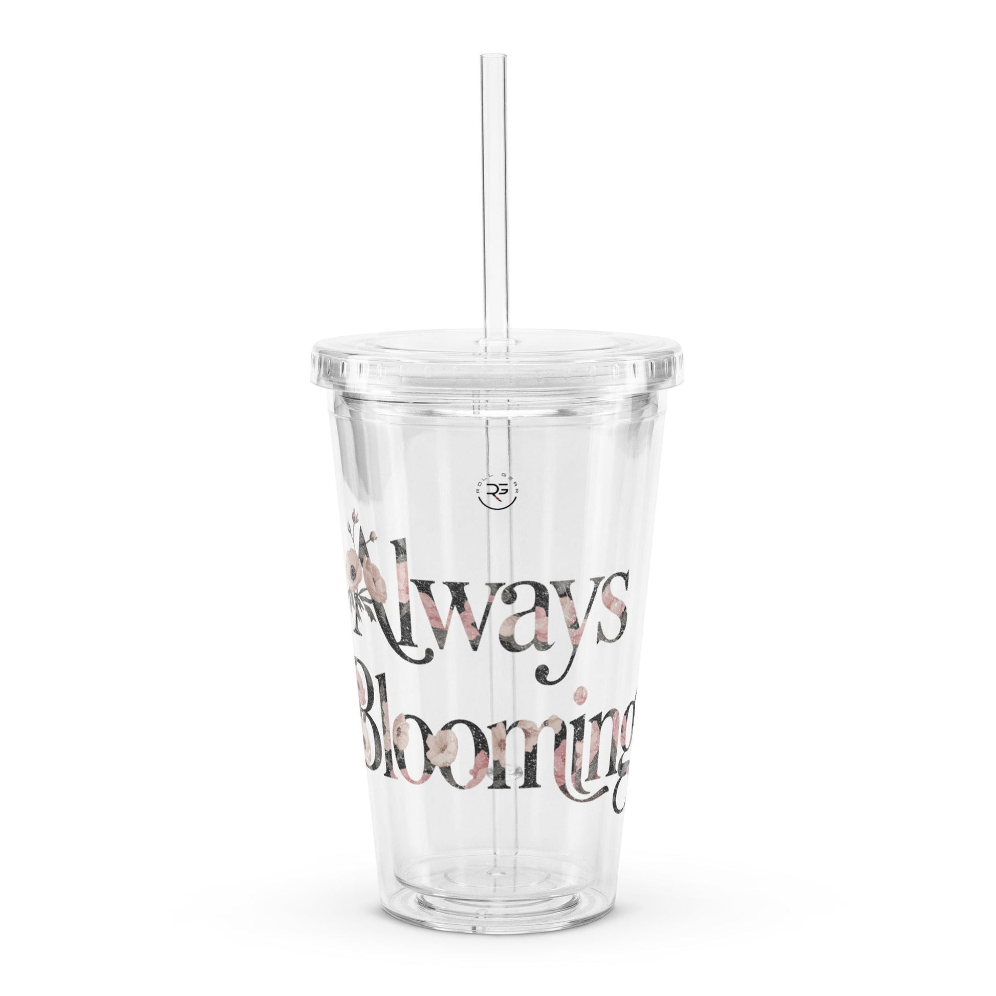Roll Gear Always Blooming clear double-wall plastic tumbler with lid and straw, 16 oz.