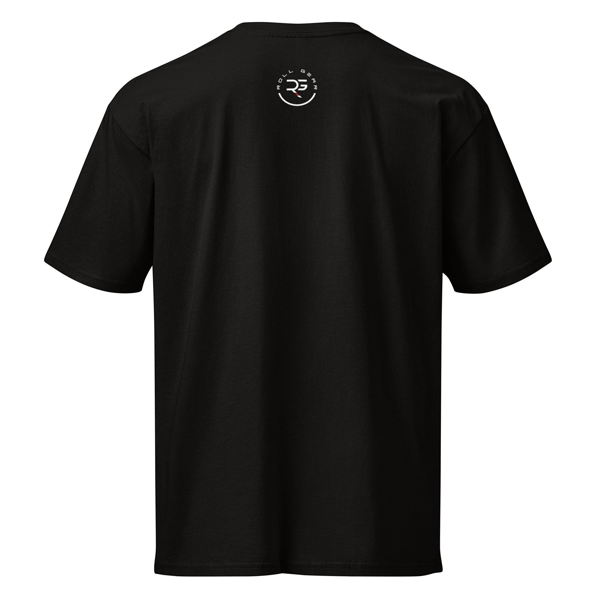 Roll Gear black heavyweight cotton t-shirt with graphic logo on back. Relaxed fit, drop shoulder.
