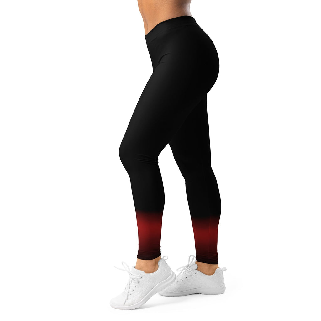 Roll Gear women's black and red fade training spats, compression fit, moisture-wicking fabric, ideal for BJJ, wrestling, MMA.