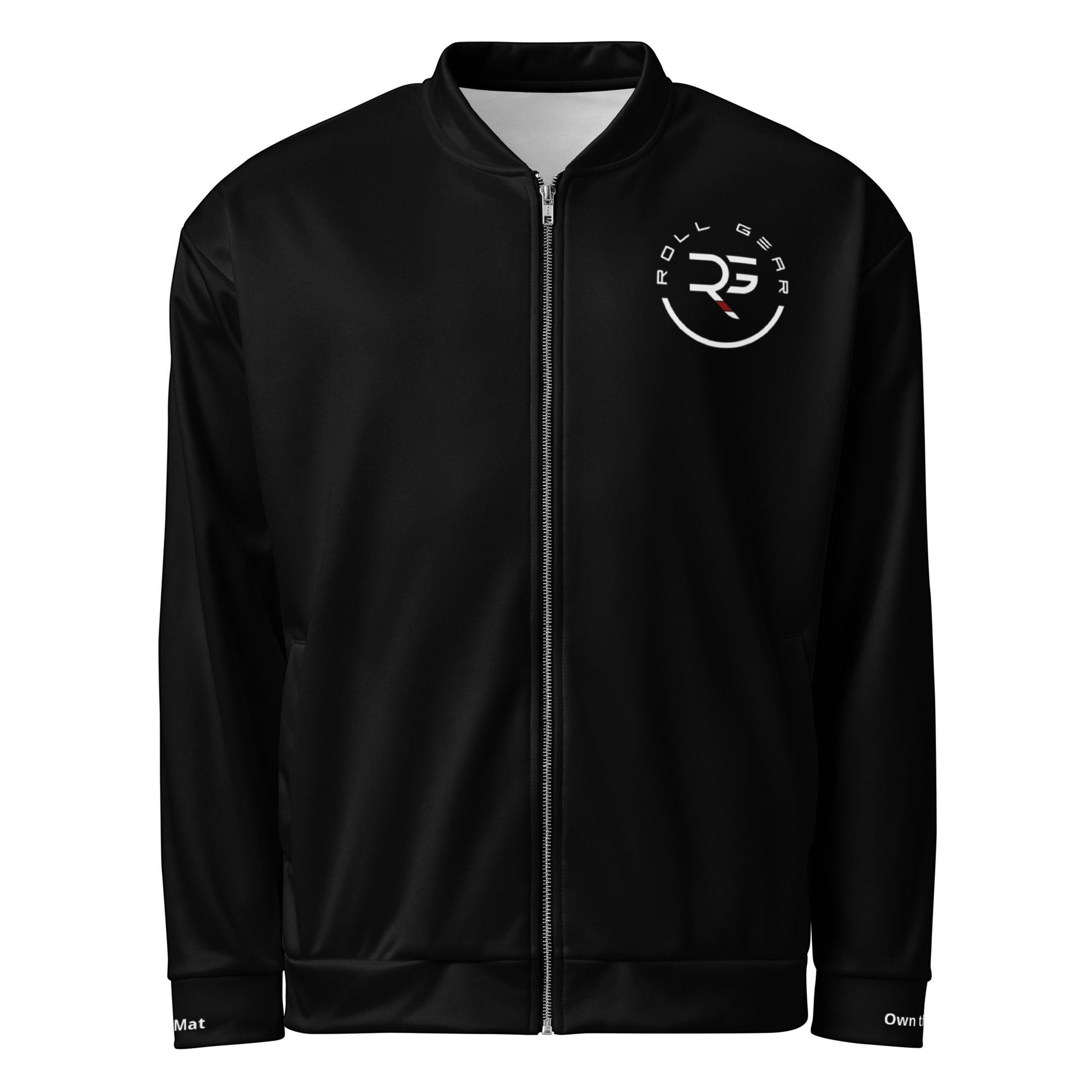 Roll Gear Blackout Edition bomber jacket made of polyester with fleece interior and embroidered logo on chest and back.