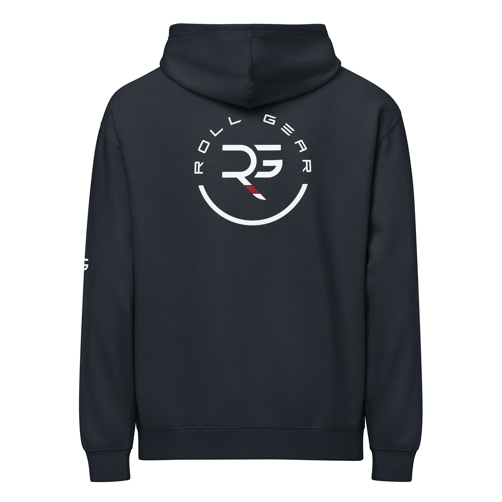 Roll Gear Earned Not Given Legacy Edition navy blue sweatshirt with circular logo on back.
