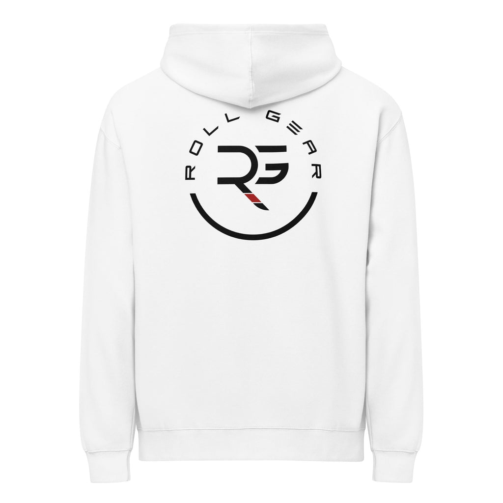 Roll Gear white crewneck sweatshirt with Earned Not Given Legacy graphic logo on back.