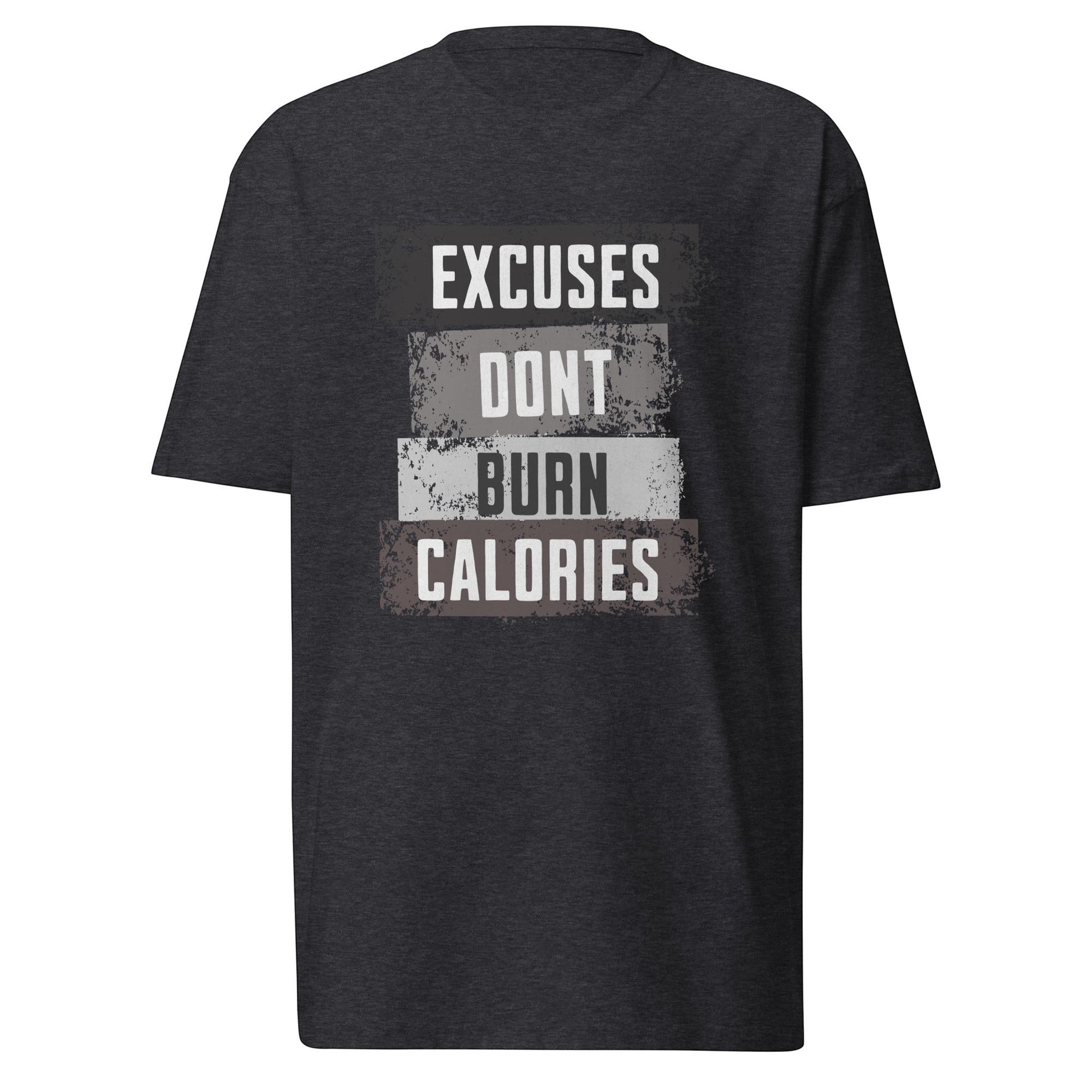 Roll Gear men's black 100% cotton heavyweight t-shirt with "Excuses Dont Burn Calories" graphic print.