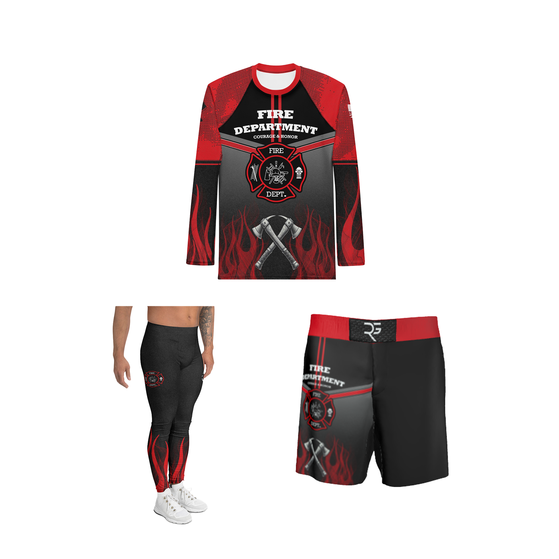 Fire Fighter's Elite: Men’s Rash Guard + Shorts Kit + Spat