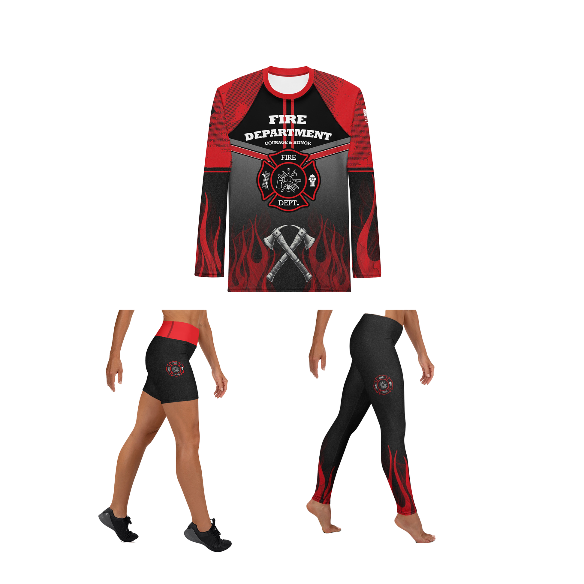 Fire Fighter's Elite: Women’s Rash Guard + Shorts Kit +Spat