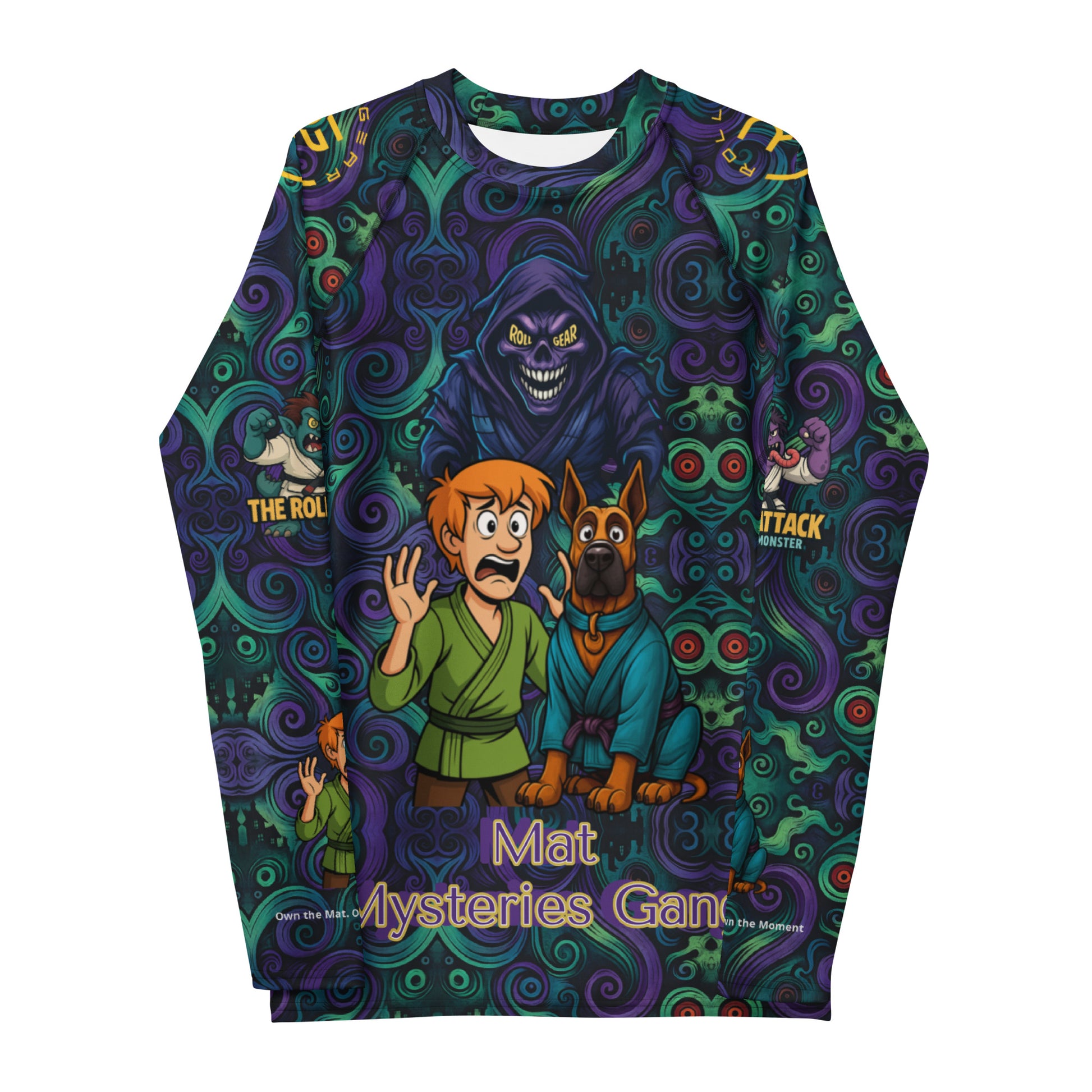 Laid flat view of men’s monster edition rash guard – compression style