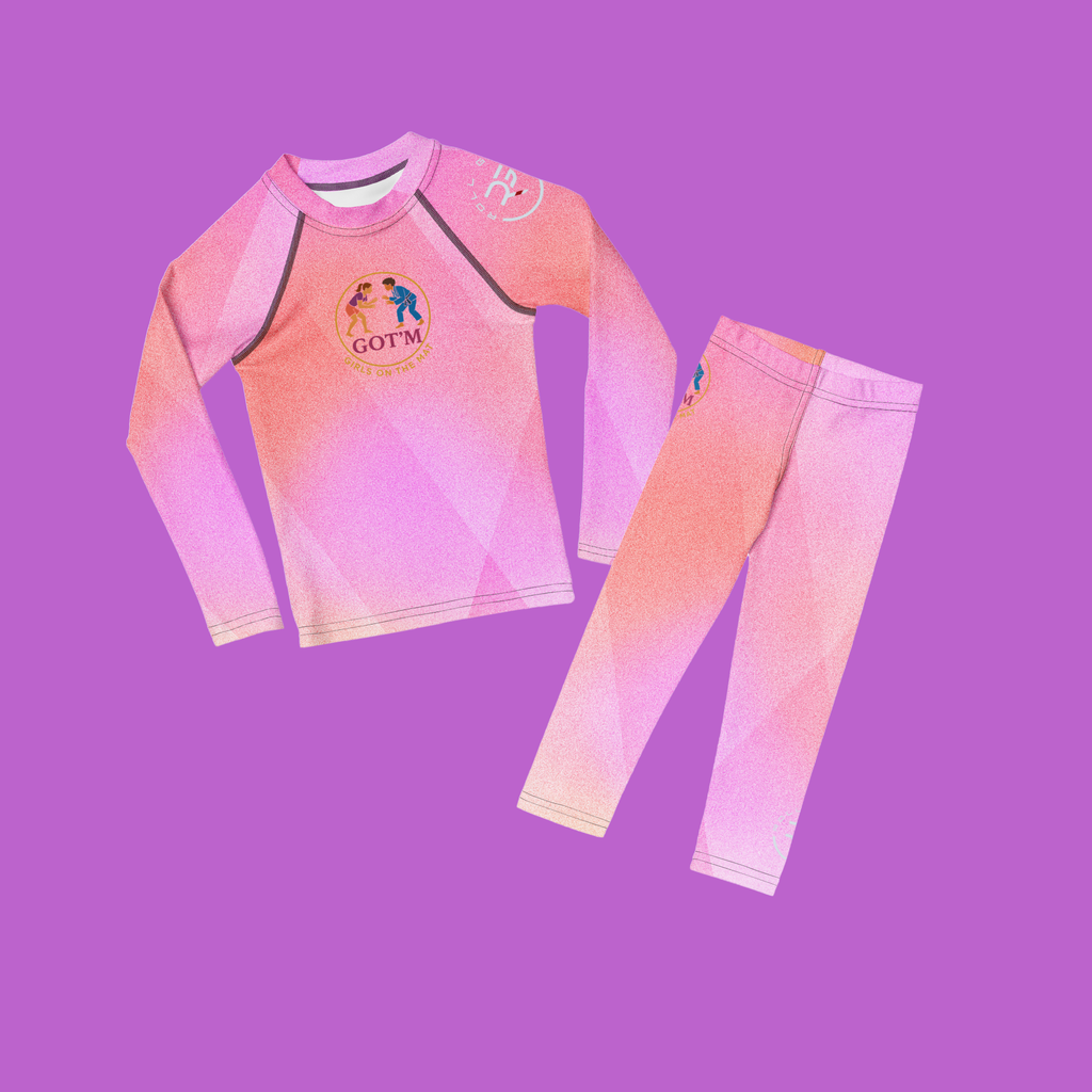 Girls on the Mat BJJ Set – Pink Diamond Fire Rash Guard & Spats