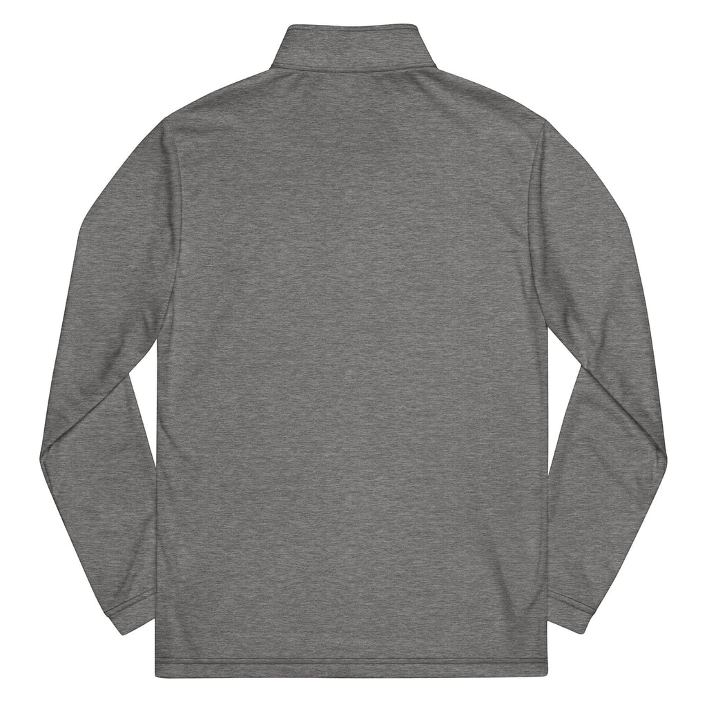 Roll Gear grey polyester quarter zip pullover with moisture-wicking fabric and athletic stretch.