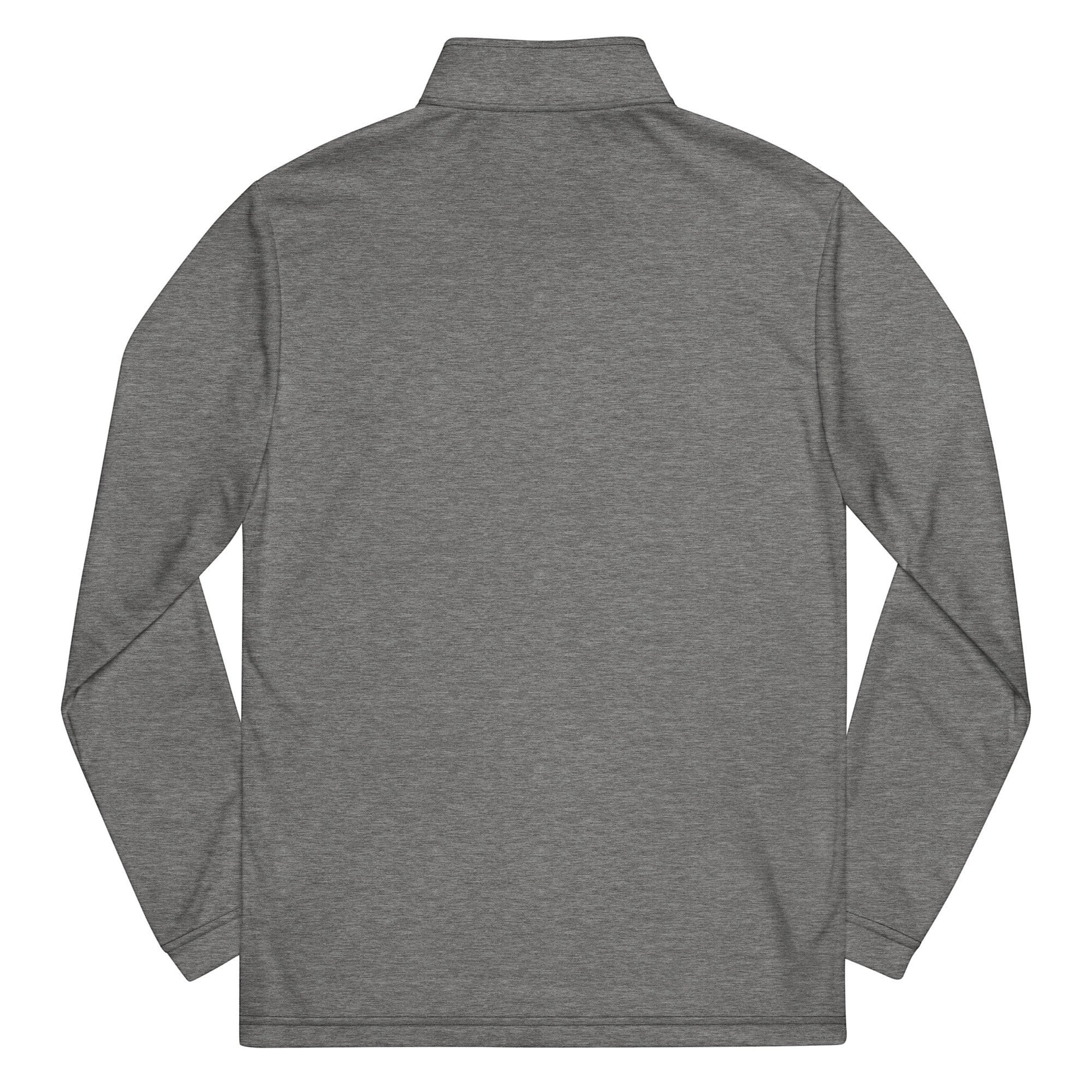 Roll Gear grey polyester quarter zip pullover with moisture-wicking fabric and athletic stretch.