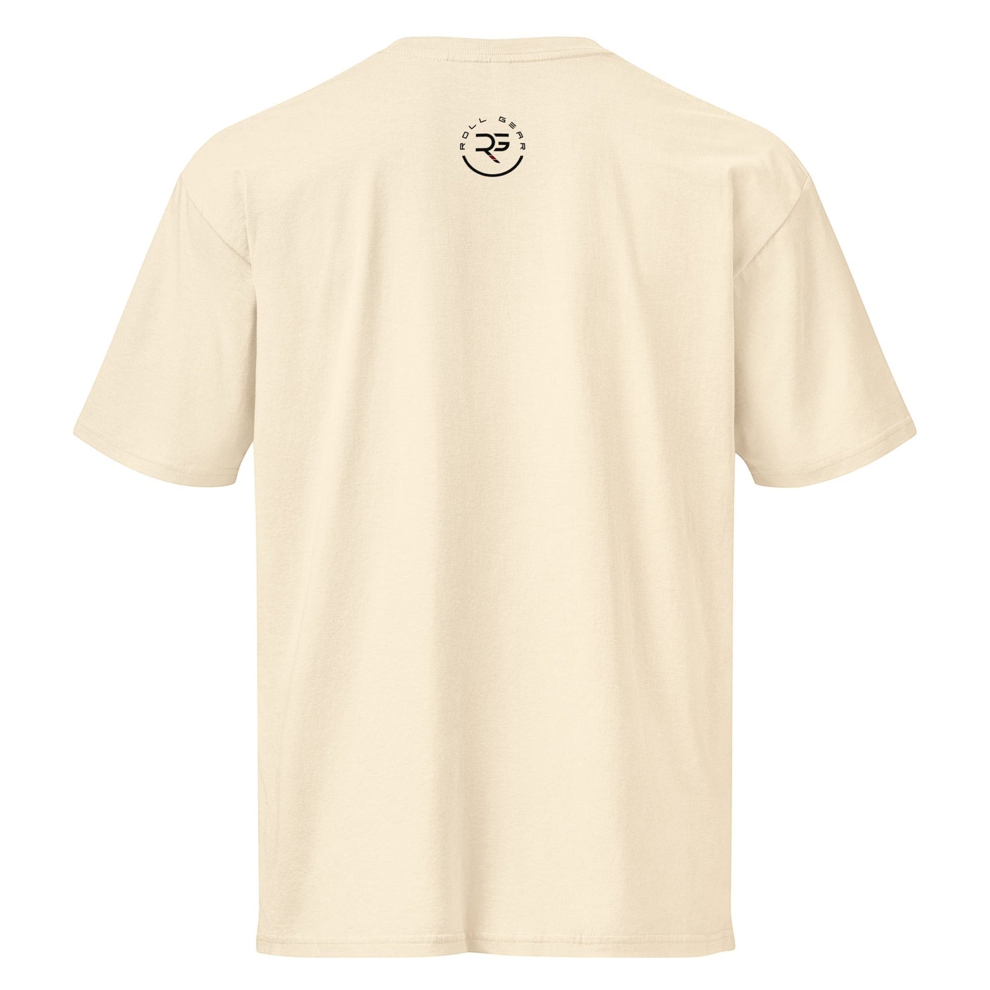 Roll Gear heavyweight cotton t-shirt in cream with a graphic logo on the back. Relaxed fit, drop shoulder sleeves.