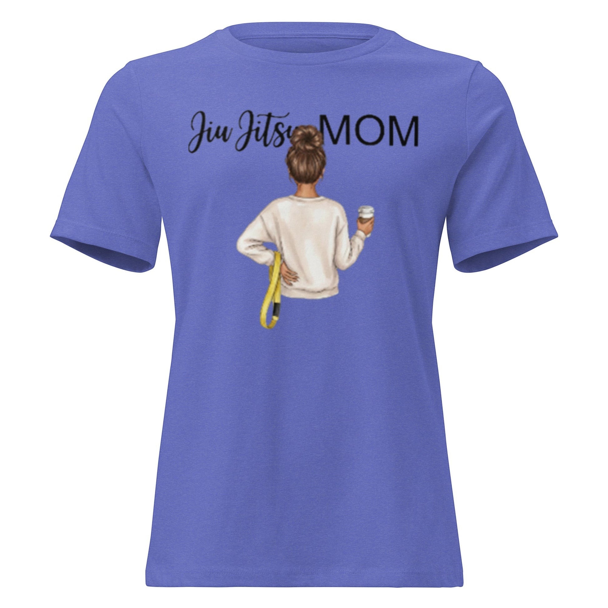 Roll Gear Jiu Jitsu Mom graphic tee in periwinkle blue, 100% cotton, relaxed fit.