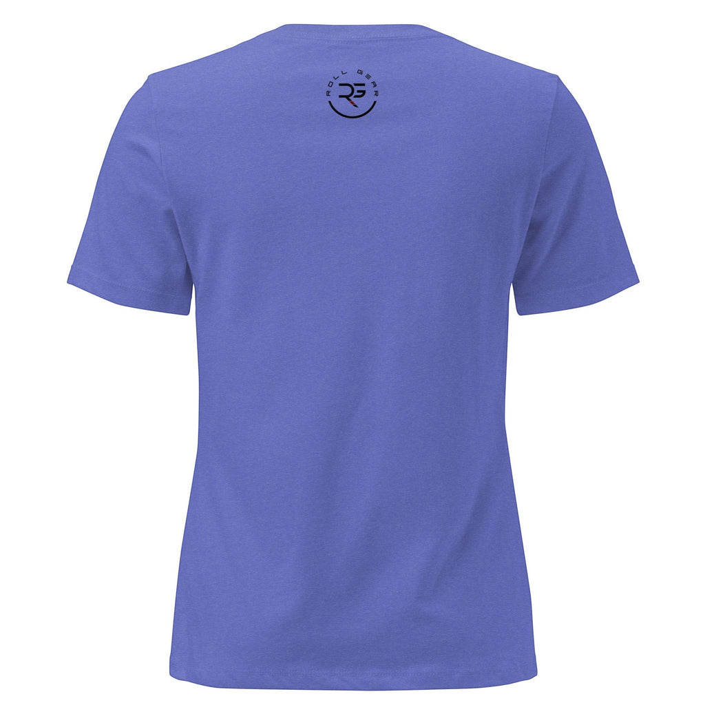 Roll Gear Jiu Jitsu Mom Tee, relaxed fit, crew neck, 100% cotton, periwinkle blue with black logo on back.