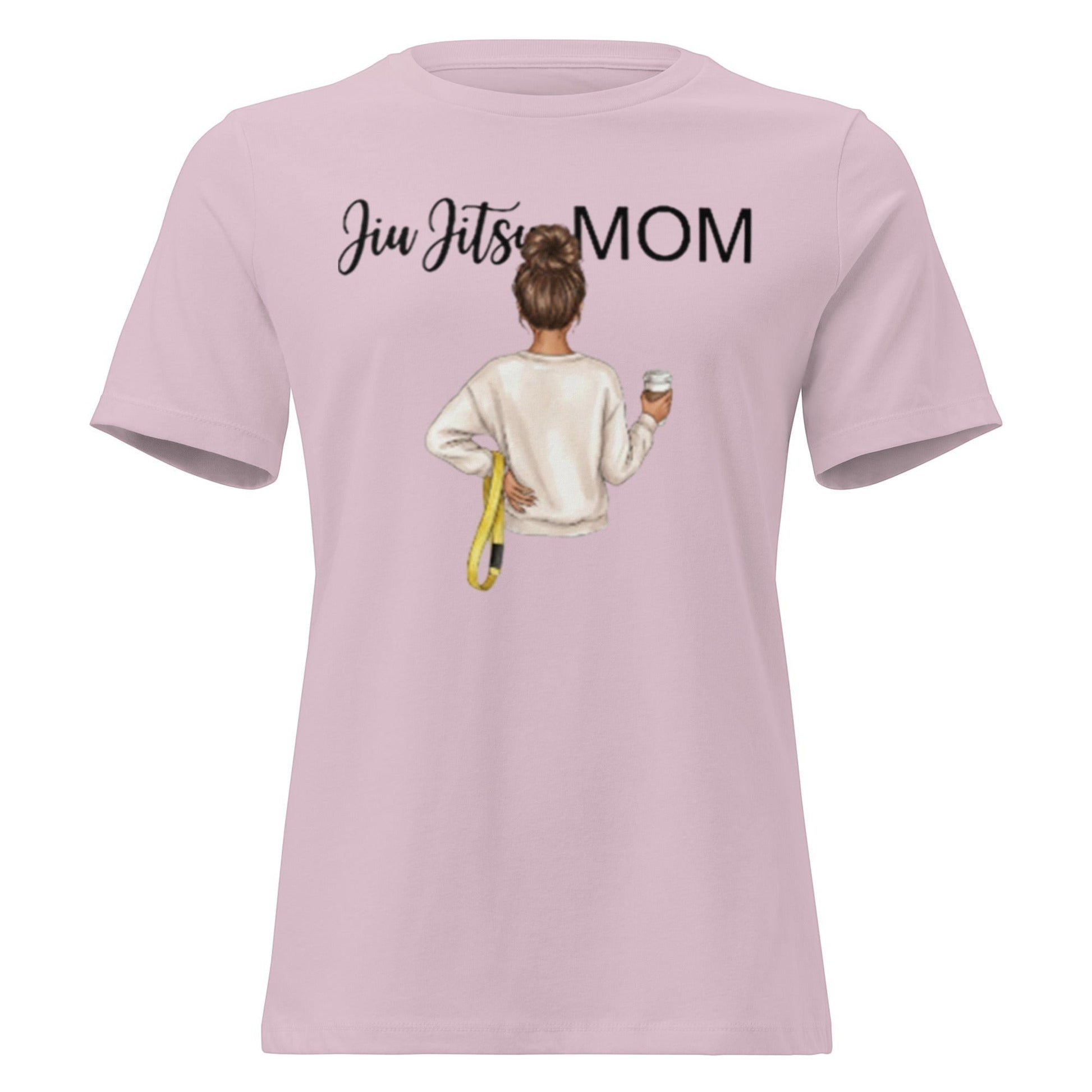 Roll Gear Jiu Jitsu Mom graphic tee in light pink, 100% cotton, relaxed fit, crew neck.