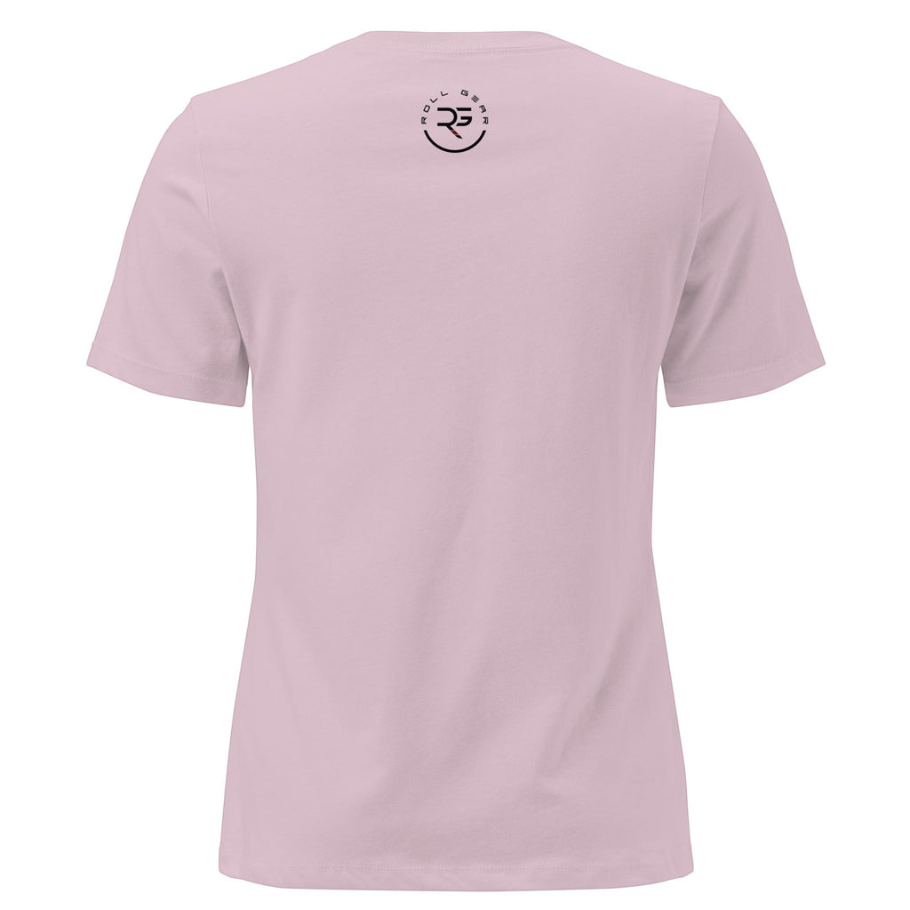 Roll Gear Jiu Jitsu Mom Tee, women's relaxed fit, 100% cotton, crew neck, light pink color.