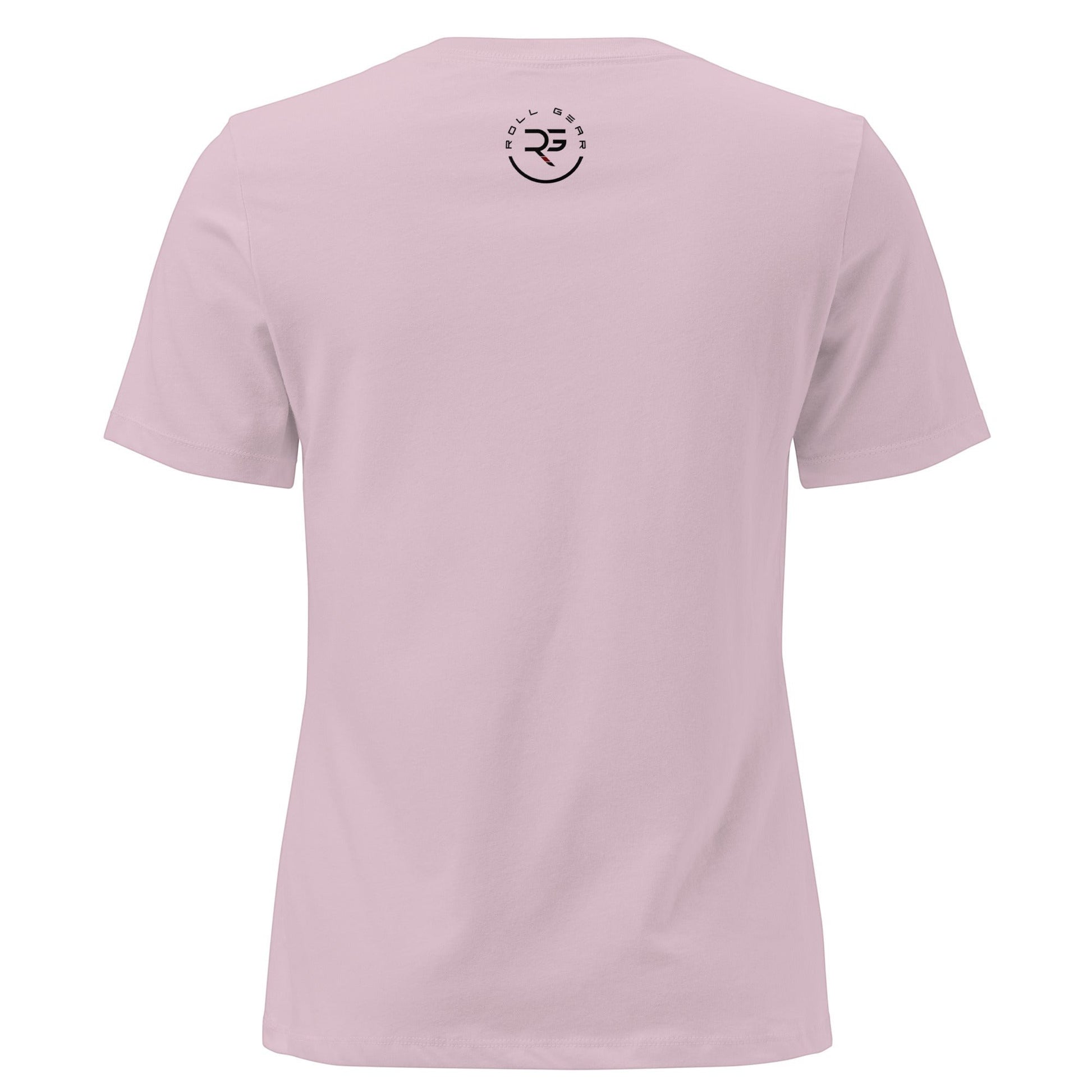 Roll Gear Jiu Jitsu Mom Tee, women's relaxed fit, 100% cotton, crew neck, light pink color.